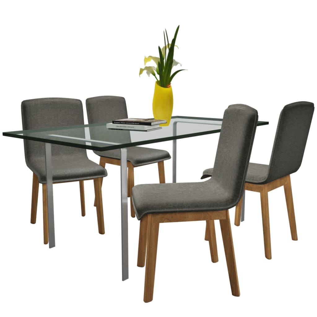 Dining Chairs 4 pcs Light Grey Fabric and Solid Oak Wood - 46×59×93cm