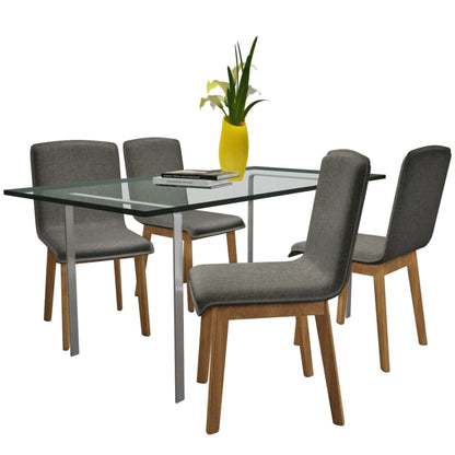 Dining Chairs 4 pcs Light Grey Fabric and Solid Oak Wood - 46×59×93cm