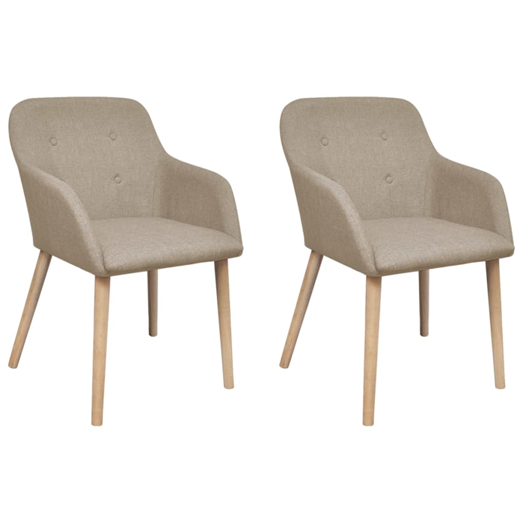 Dining Chairs 2 pcs Beige Fabric and Solid Oak Wood - 52×57×76.5cm