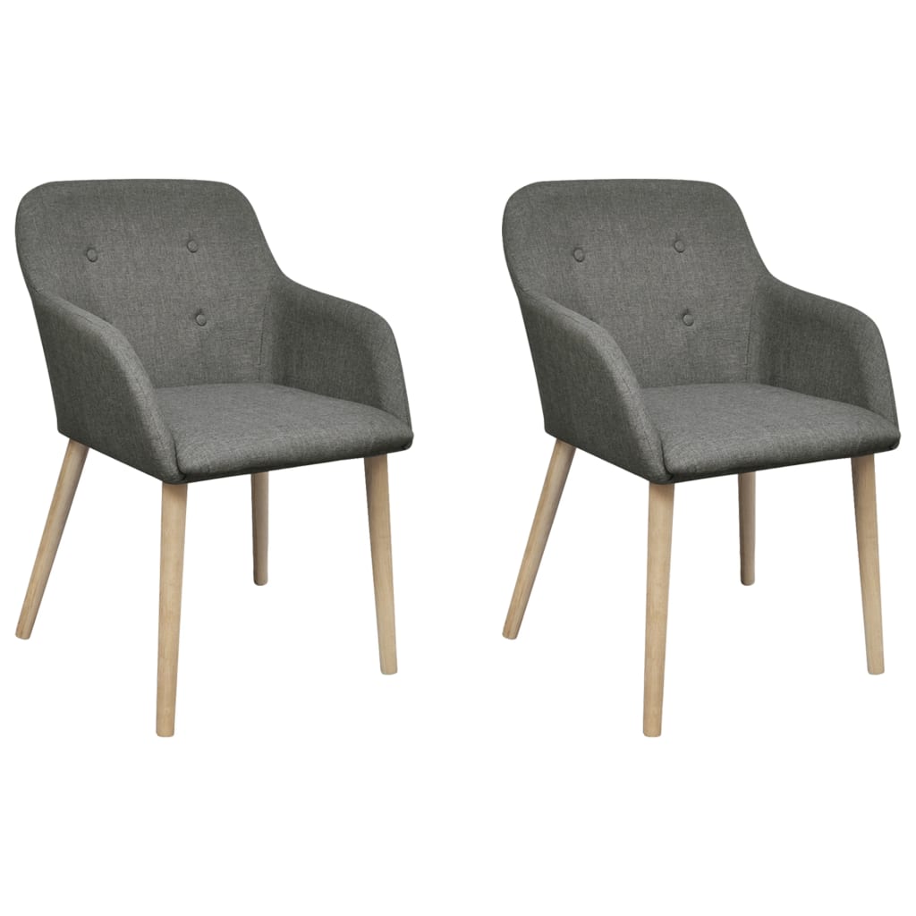 Dining Chairs 2 pcs Light Grey Fabric and Solid Oak Wood - 52×57×76.5cm