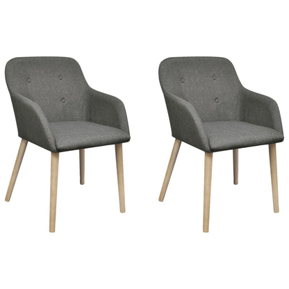 Dining Chairs 2 pcs Light Grey Fabric and Solid Oak Wood - 52×57×76.5cm