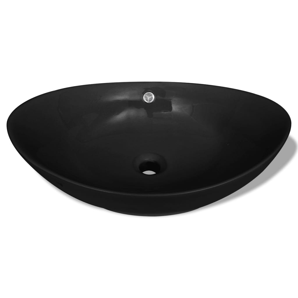 Black Luxury Ceramic Basin Oval with Overflow