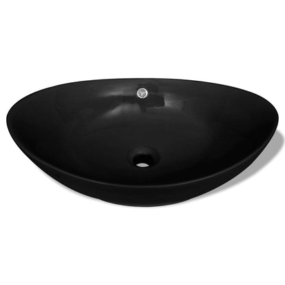 Black Luxury Ceramic Basin Oval with Overflow