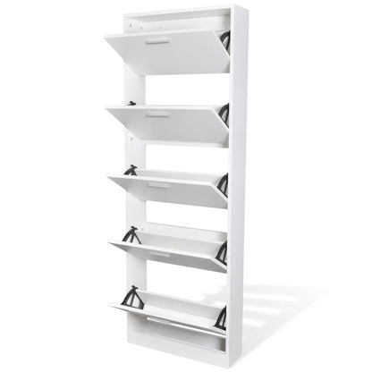 White Wooden Shoe Cabinet with 5 Compartments