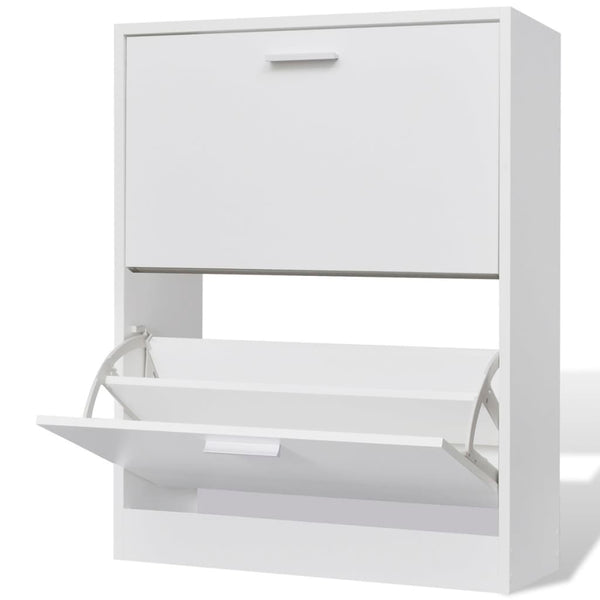  Shoe Cabinet with 2 Compartments Wooden White