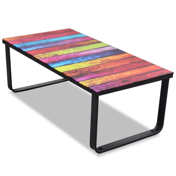  Coffee Table with Rainbow Printing Glass Top