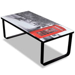 Coffee Table with Telephone Booth Printing Glass Top