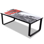 Coffee Table with Telephone Booth Printing Glass Top