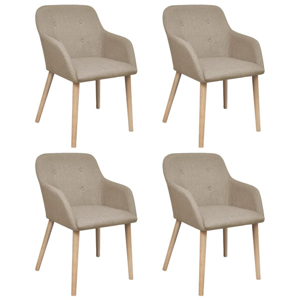  Dining Chairs 4 pcs with Oak Frame Beige Fabric and Solid Oak Wood