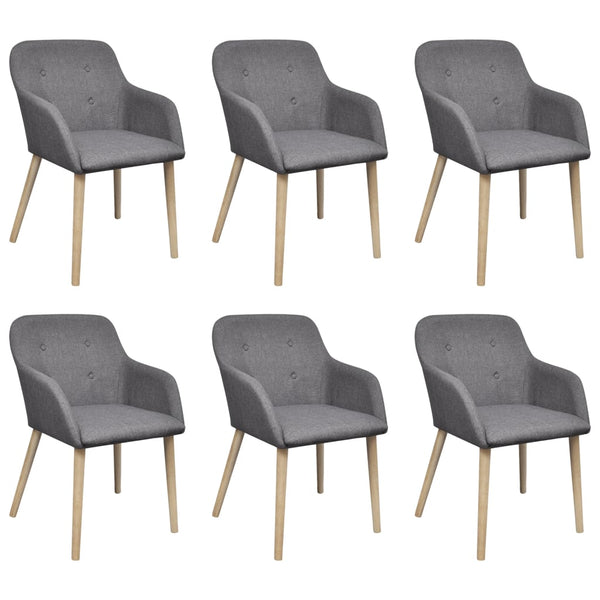  Dining Chairs 6 pcs Light Grey Fabric and Solid Oak Wood