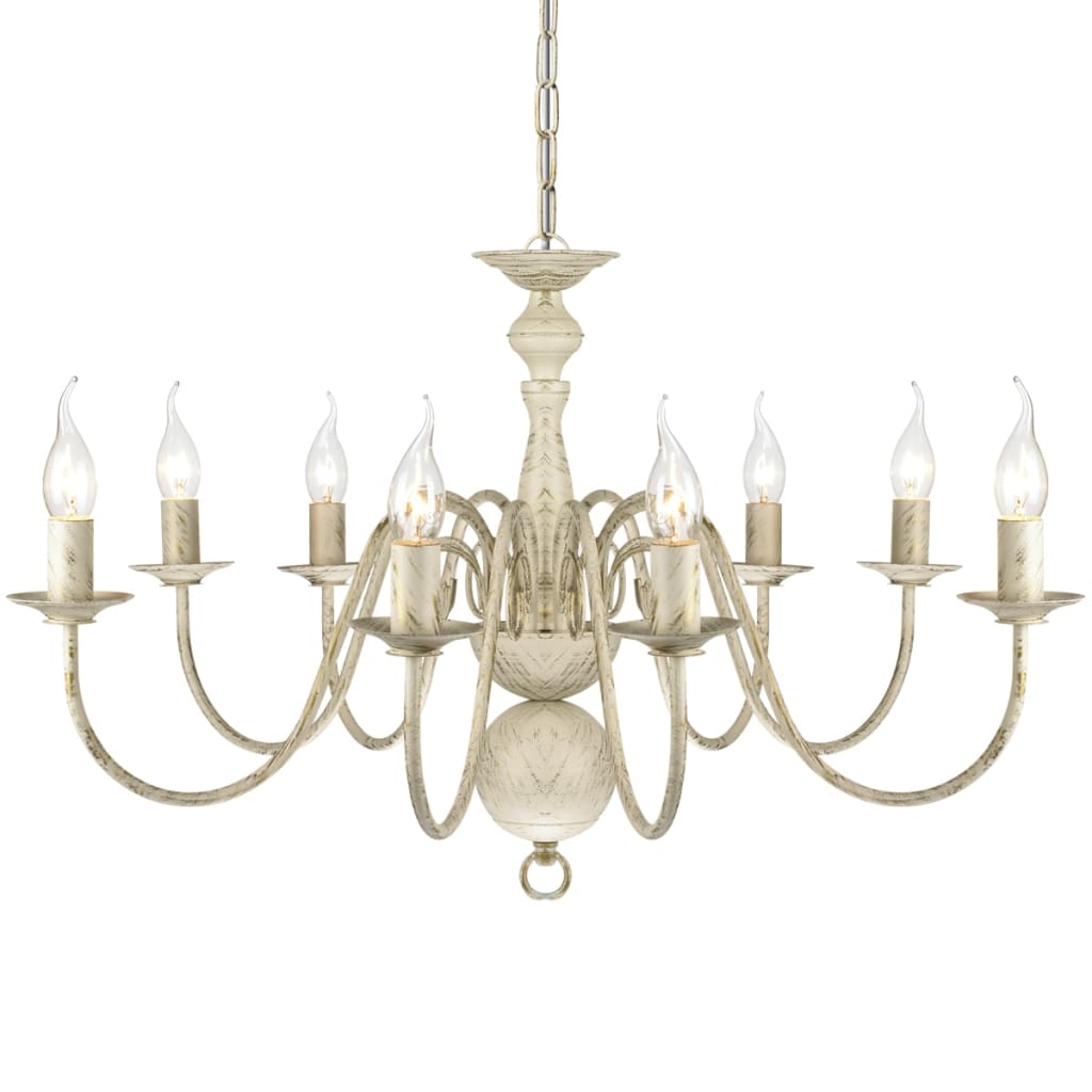 Antique White Metal Chandelier 8 Bulbs
