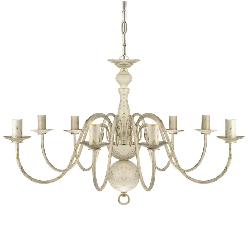 Antique White Metal Chandelier 8 Bulbs