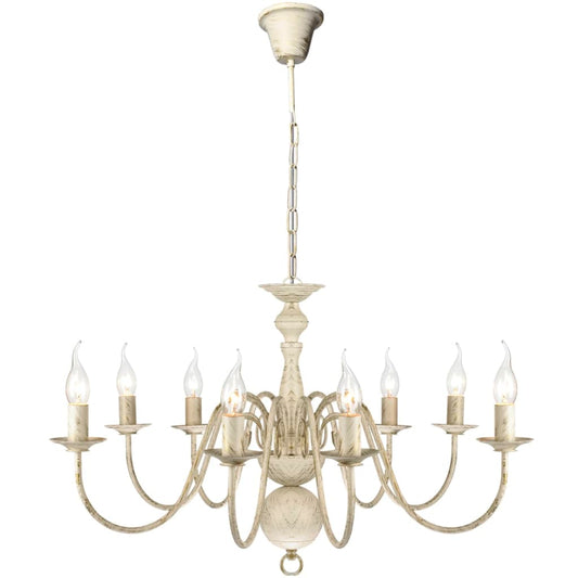 Antique White Metal Chandelier 8 Bulbs