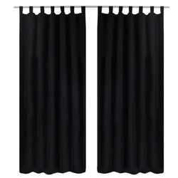 2 pcs Black Micro-Satin Curtains with Loops