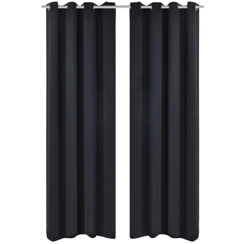 2 pcs Black Blackout Curtains with etal Rings