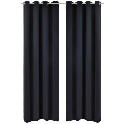 2 pcs Black Blackout Curtains with etal Rings