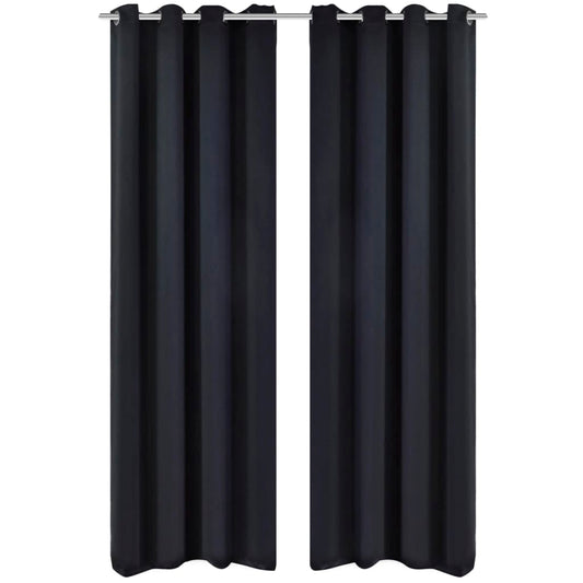 2 pcs Black Blackout Curtains with etal Rings