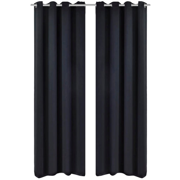  2 pcs Black Blackout Curtains with etal Rings