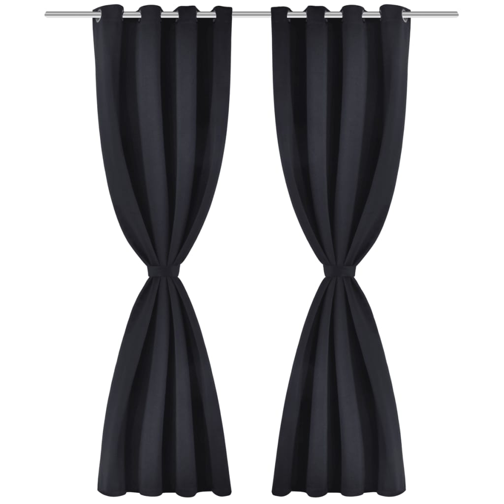 2 pcs Black Blackout Curtains with etal Rings