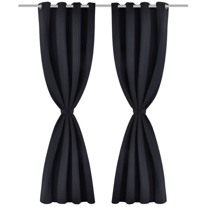 2 pcs Black Blackout Curtains with etal Rings