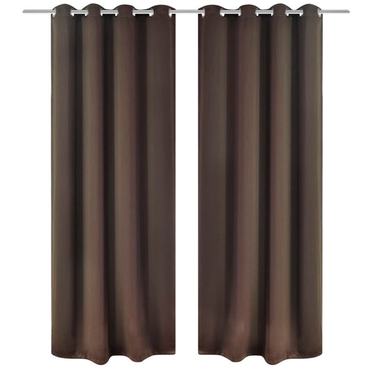 2 pcs Brown Blackout Curtains with etal Rings