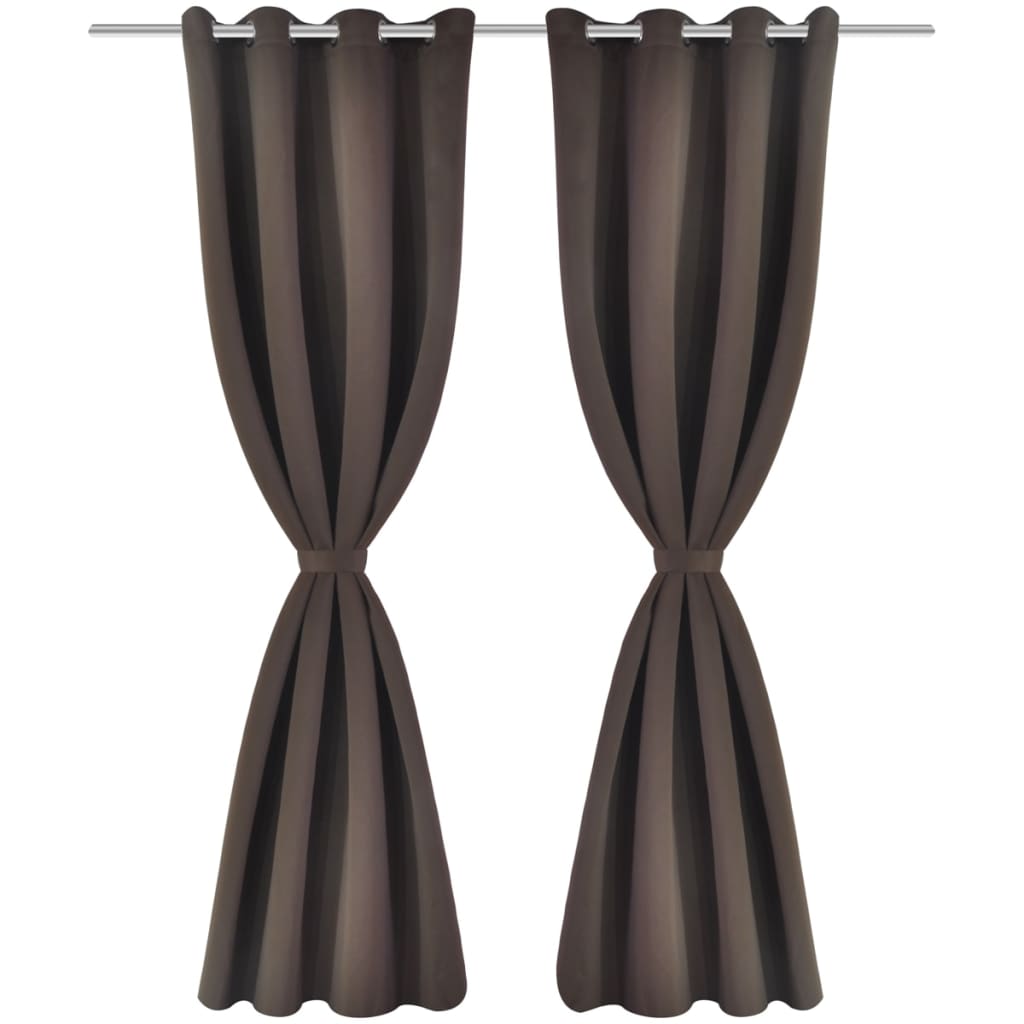 2 pcs Brown Blackout Curtains with etal Rings
