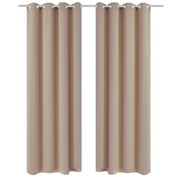  2 pcs Cream Blackout Curtains with Metal Rings