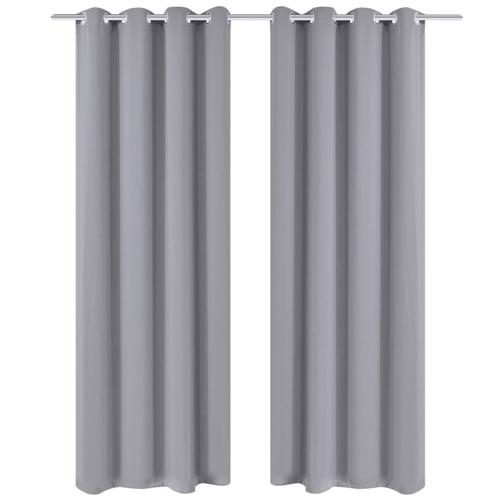 2 pcs Grey Blackout Curtains with Metal Rings