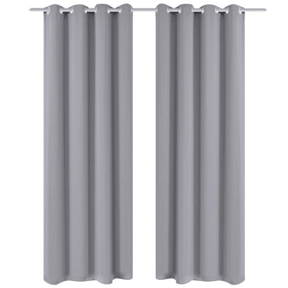 2 pcs Grey Blackout Curtains with Metal Rings