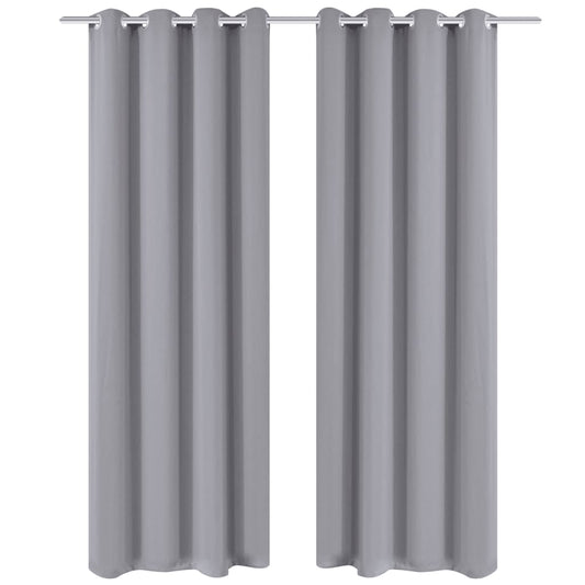 2 pcs Grey Blackout Curtains with Metal Rings