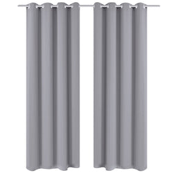 2 pcs Grey Blackout Curtains with Metal Rings