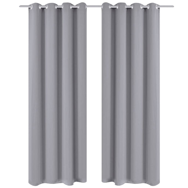  2 pcs Grey Blackout Curtains with Metal Rings