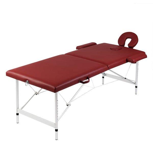  Red Foldable Massage Table 2 Zones with Aluminium Frame