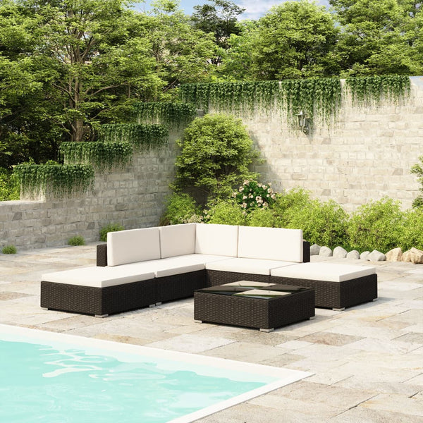  6 Piece Garden Lounge Set with Cushions Poly Rattan Black