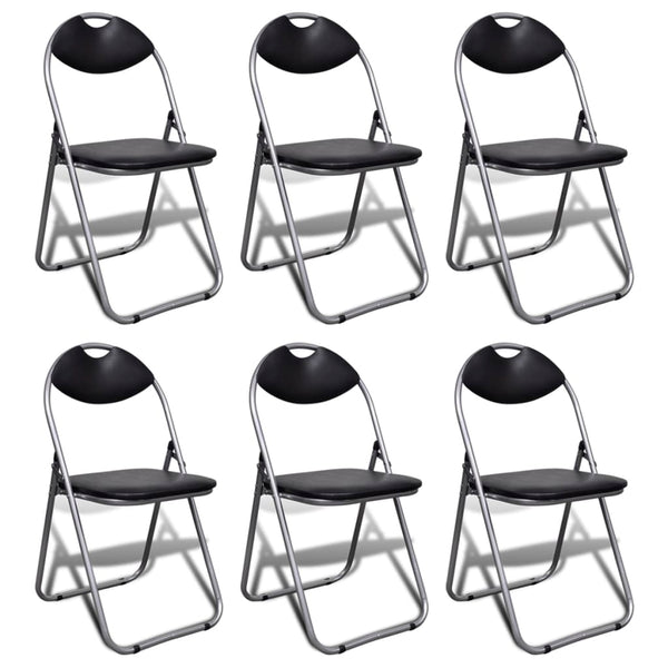 Folding Dining Chairs 6 pcs Black Fau Leather and Steel