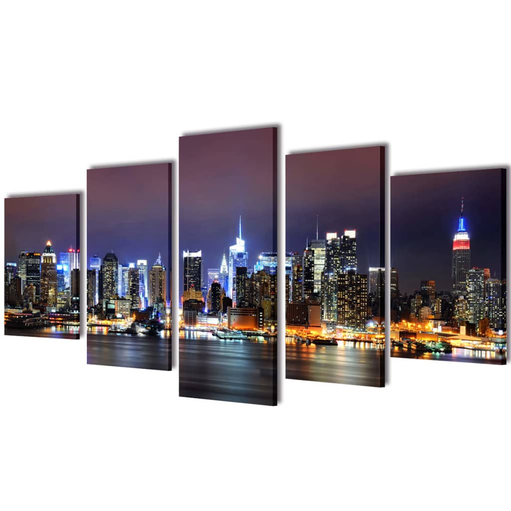Canvas Wall Print Set Colourful New York Skyline M
