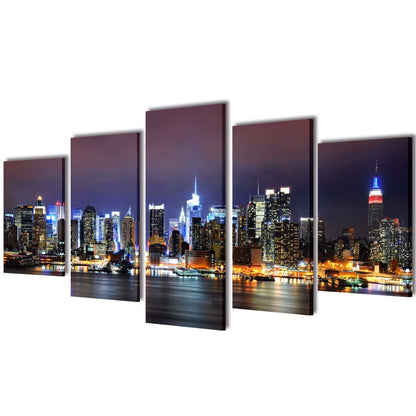Canvas Wall Print Set Colourful New York Skyline M