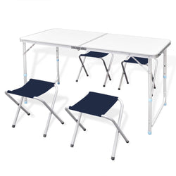 Foldable Camping Table Set with 4 Stools Height Adjustable