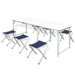 Foldable Camping Table Set with 6 Stools Height Adjustable