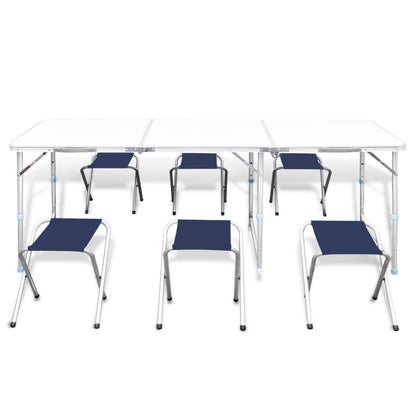 Foldable Camping Table Set with 6 Stools Height Adjustable