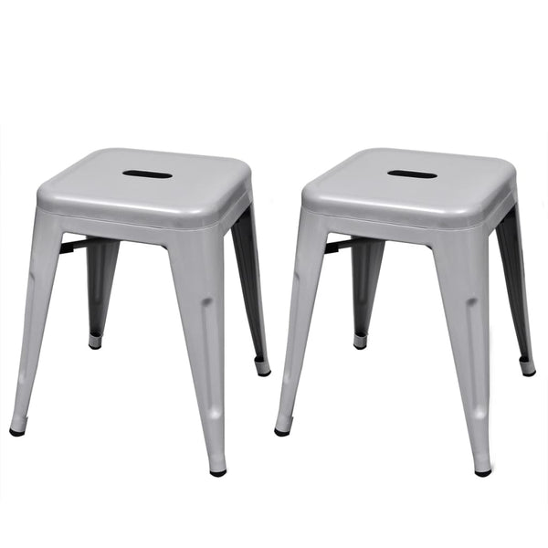  Stacking Stools 2 pcs Grey Metal