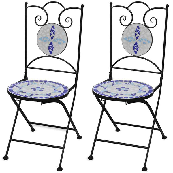  Folding Bistro Chairs 2 pcs Ceramic Blue and White