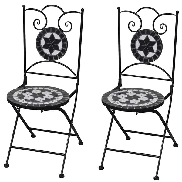  Folding Bistro Chairs 2 pcs Ceramic Black and White