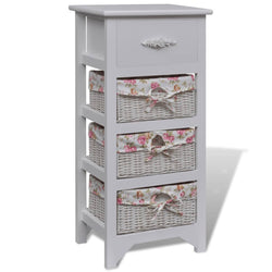 Cabinet with 1 Drawer and 3 Baskets White Wood