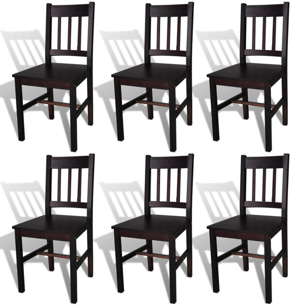  Dining Chairs 6 pcs Brown Pinewood