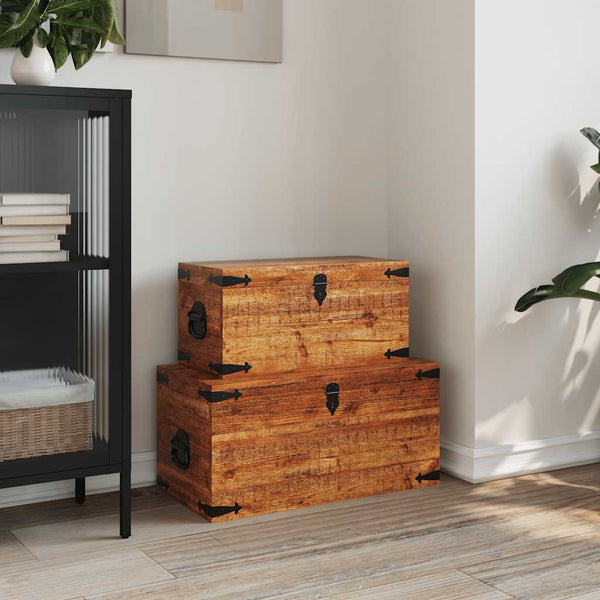  Storage Chest Set 2 Pieces Rough Mango Wood