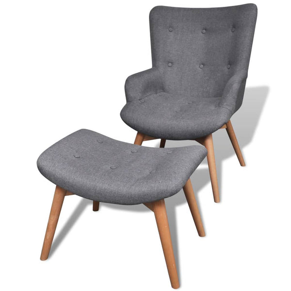  Armchair with Footstool Grey Fabric