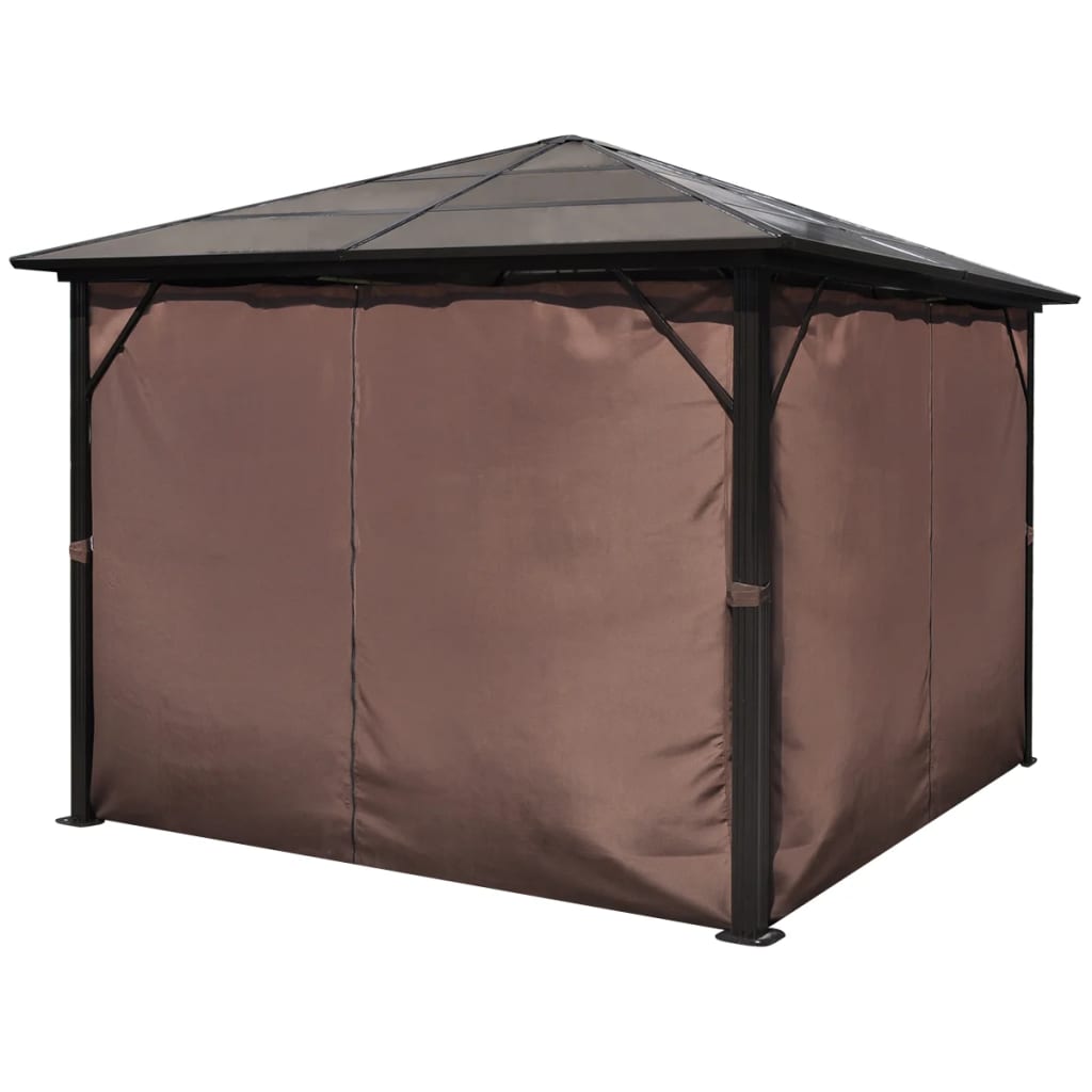 Gazebo with Curtain Brown Aluminium