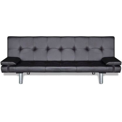 Sofa Bed with Two Pillows Artificial Leather Adjustable Black