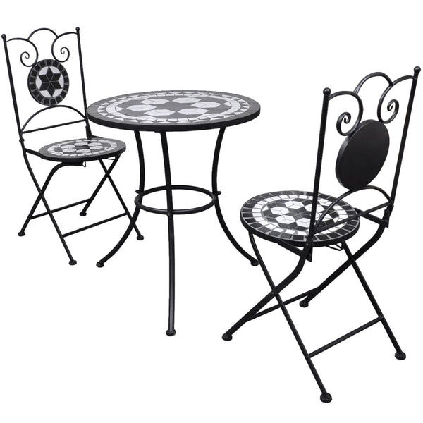  3 Piece Bistro Set Ceramic Tile Black and White